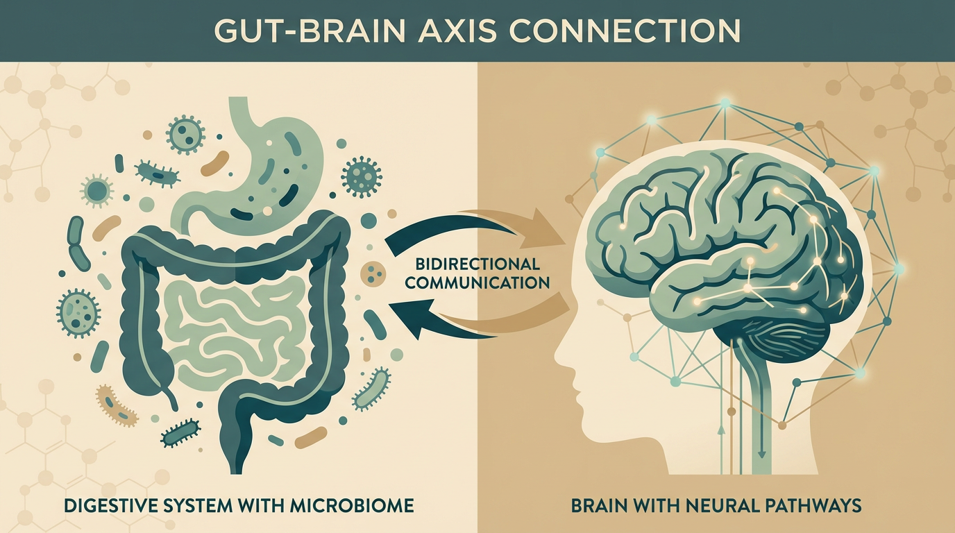 Gut-brain axis illustration showing vagus nerve connection