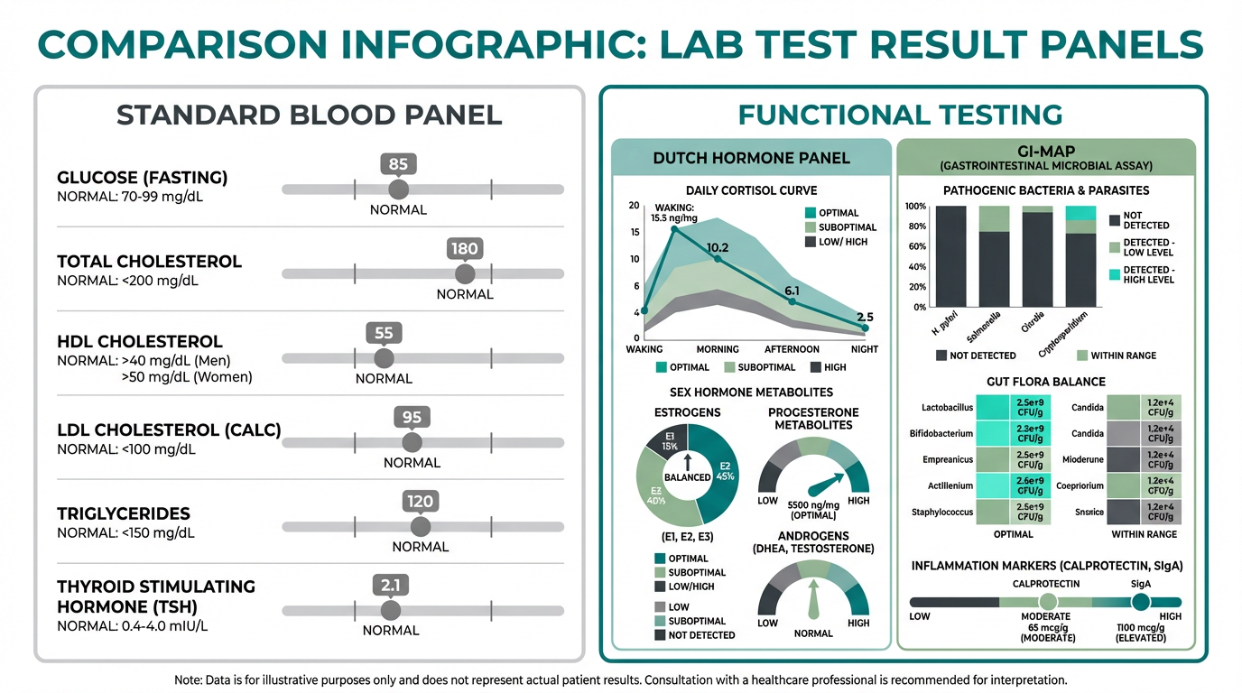 Comparison of standard blood panel versus comprehensive functional testing